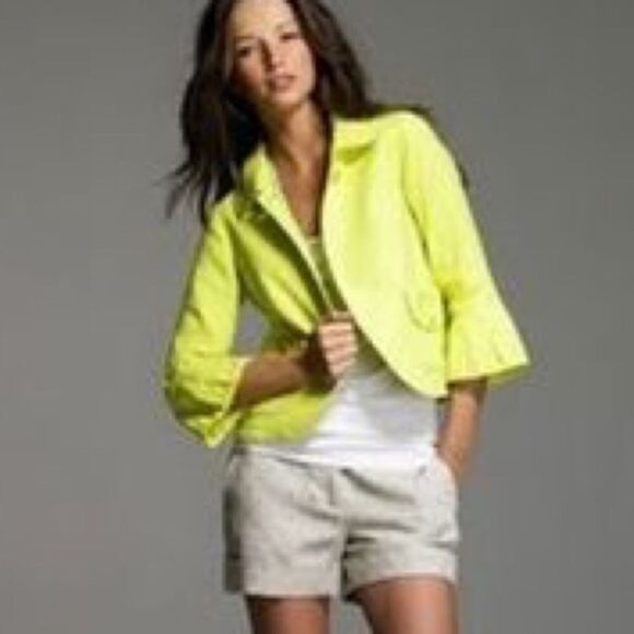 J.CREW 100% LINEN ORANGE RED BELL SLEEVE CROPPED SINGLE BUTTON BLAZER JACKET 6 - Picture 6 of 6